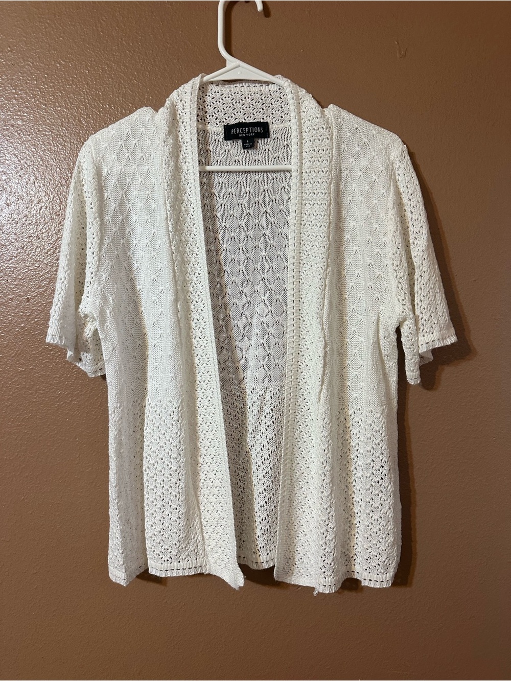 Perceptions Cream Open-Front Short Sleeve Knit Cardigan